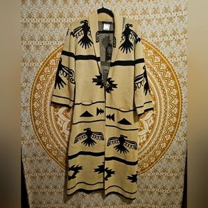 NWT Vertigo Aztec Geometric Thunderbird Long Duster Cardigan Sweater Coat Medium